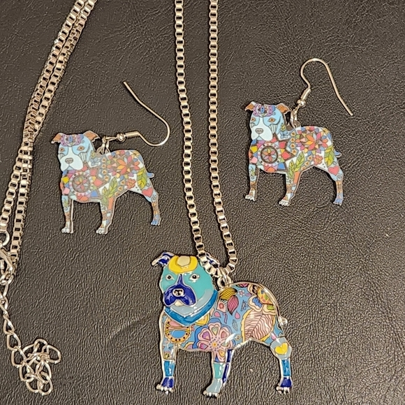 Colorful Dog Pendant and Earring Set - Picture 2 of 6